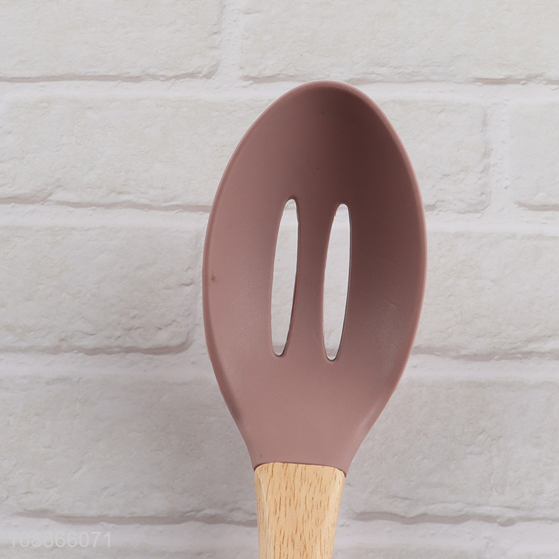 Good quality silicone nylon kitchen cooking ladle with wooden handle