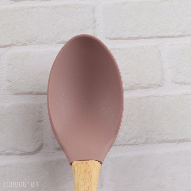 Factory supply silicone nylon kitchen cooking spoon with wooden handle