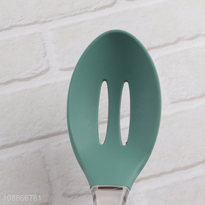 Online wholesale silicone nylon slotted ladle with clear plastic handle
