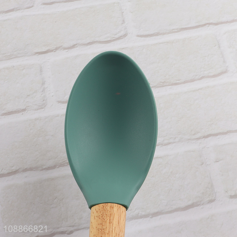 New product silicone nylon kitchen cooking spoon with wooden handle