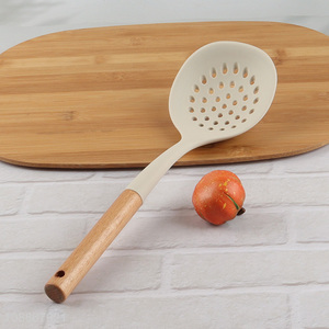 High quality silicone cooking skimmer slotted spoon with wooden handle