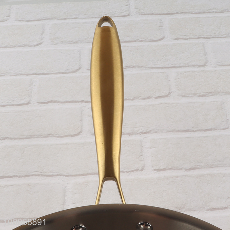 New arrival long hanlde stainless steel wok pan with lid for gas stove