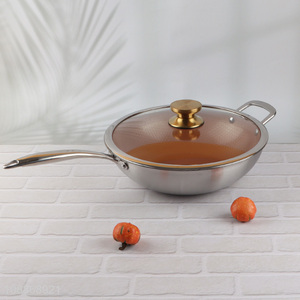Wholesale stainless steel ceramic coating nonstick wok pan with glass lid