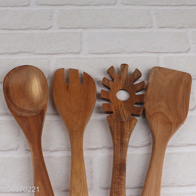 High Quality 4-Piece Natural Acacia Wood Kitchen Utensils Set with Holder