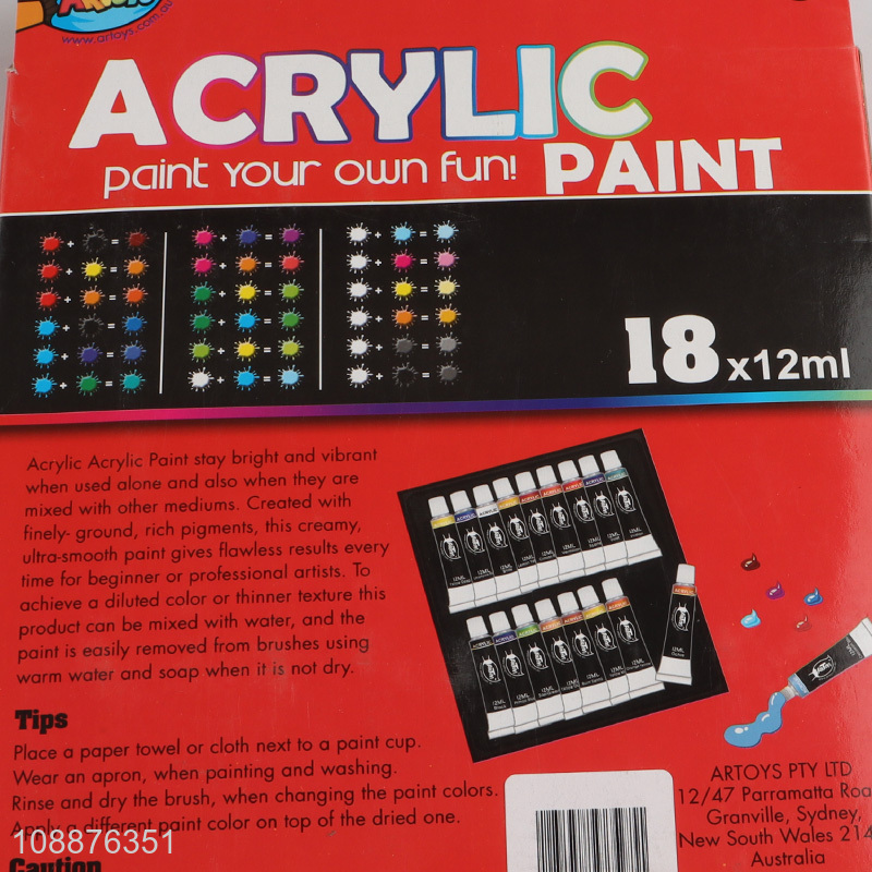 Online wholesale 18 colors 12ml acrylic paints set for beginer and artists