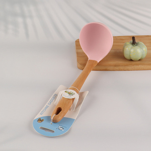 China products pink silicone soup ladle with long handle