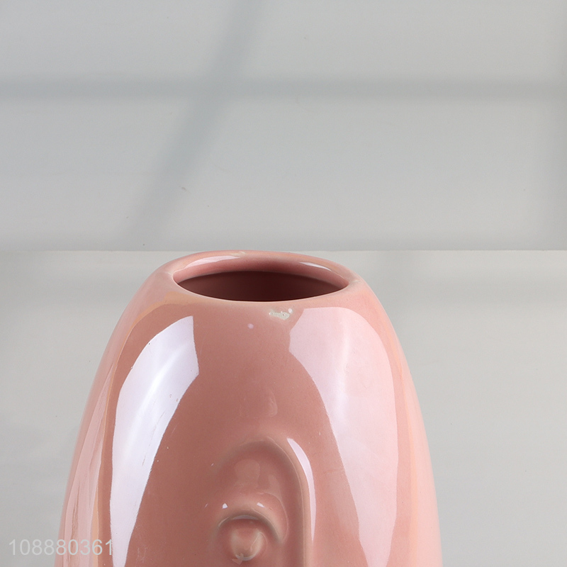 New Product Glossy Ceramic Face Vase for Living Room Decoration