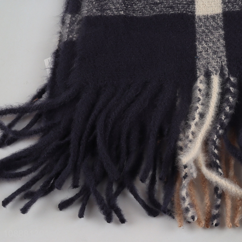 Good price winter scarf cold weather warm knit thick plaided scarf