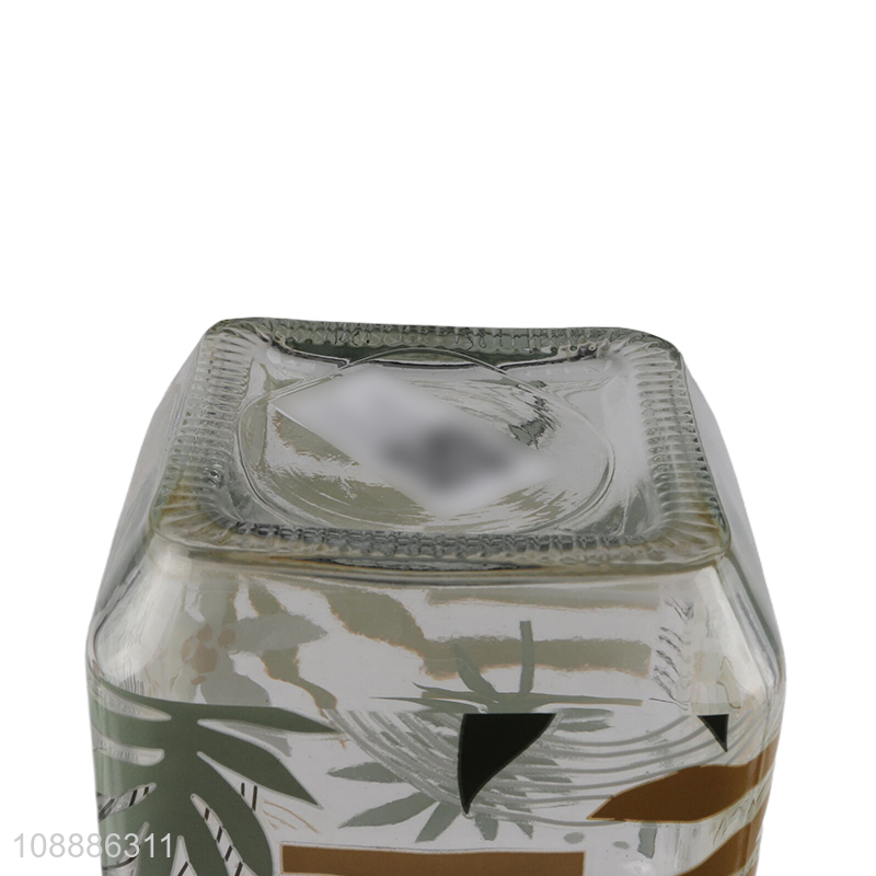 High quality glass food container storage jar with leaf pattern decal