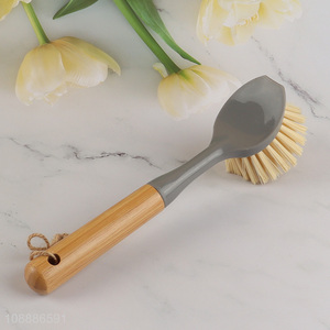 Wholesale multi-function pot brush dish scrub brush with bamboo handle