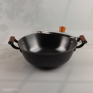 China products double handle black non-stick wok pan for sale
