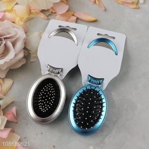 High quality oval folding travel hair brush with mirror