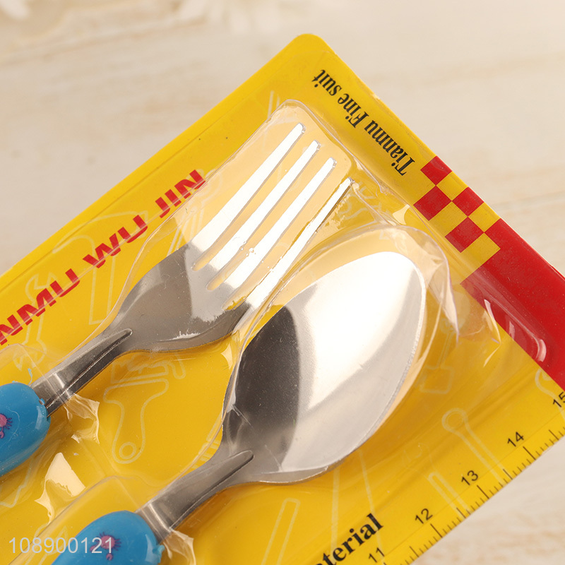 Online wholesale 2pcs plastic handle stainless steel spoon and fork set
