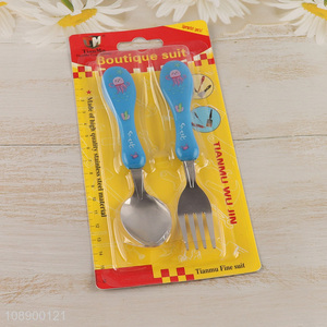 Online wholesale 2pcs plastic handle stainless steel spoon and fork set