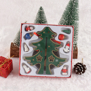 New Product Wooden Christmas Tree with 8 Mini Ornaments for Kids Gift