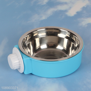 Good sale pet removable hanging 2-in-1 plastic bowl & stainless steel bowl