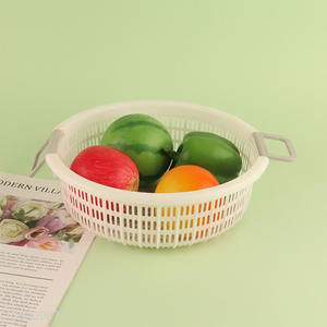 Wholesale round plastic vegetable fruit washing colander drain basket