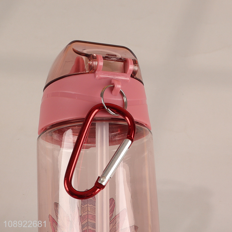 Wholesale Cute Plastic Sports Water Bottle with Straw & Carabiner