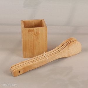 Wholesale Kitchen Utensils Set Bamboo Cooking Spoon Spatula with Holder