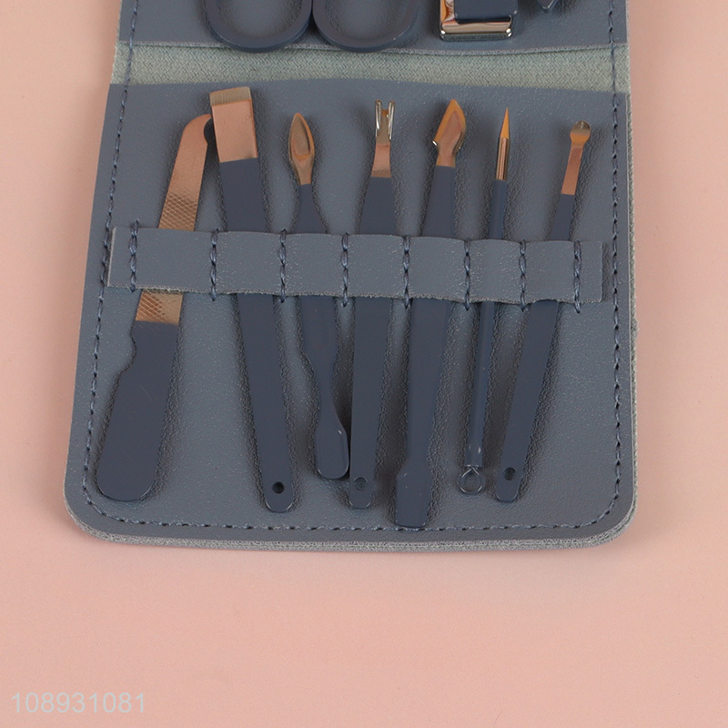 Wholesale 12PCS Carbon Steel Manicure Pedicure Kit with Leather Case