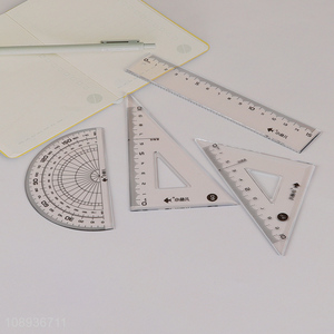 Good Quality 4 Pieces Math Geometry Kit With Rulers And Protractor