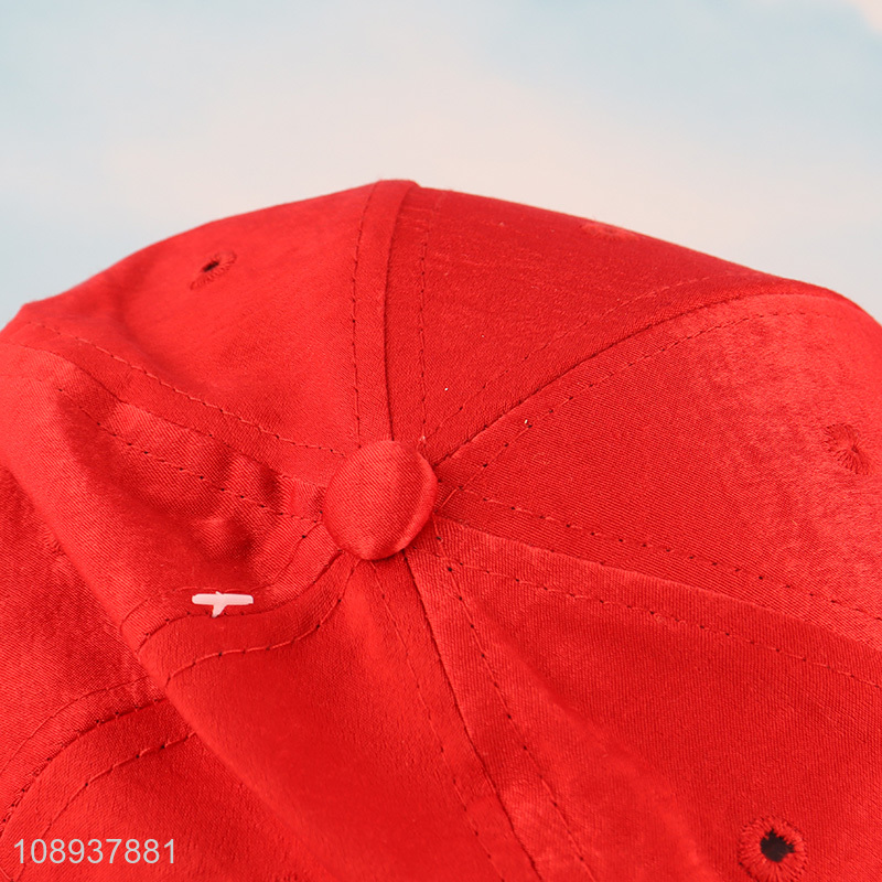 Yiwu market red cotton adjustable peaked cap