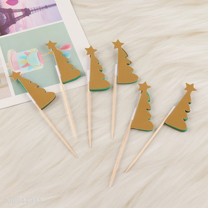 New Arrival 6PCS Christmas Tree Corktail Picks Fruit Toothpicks