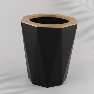 Wholesale Plastic Trash Can Bathroom Garbin Bin with Bamboo Pressure Ring