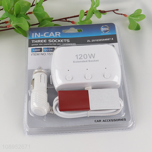 New Product 120W 3-Socket Car Cigarette Lighter Adapter with On/Off Switches