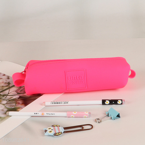 Factory Supply Silicone Zipper Pencil Pouch Portable Stationery <em>Storage</em> <em>Bag</em>