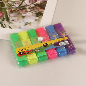 New Product 6 Colors Chisel Tip No Bleed Fluorescent Highlighter Marker Set