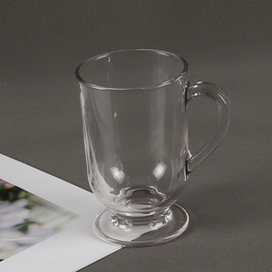 High Quality 300ml Footed Glass Water Cup Coffee Mug With Handle