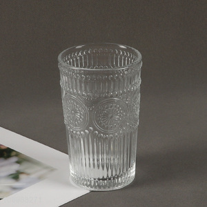 Hot Selling 350ml Vintage Embossed Glass Cup Glass Milk Juice Cup