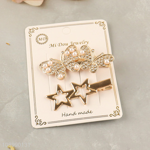 Hot items butterfly star shape alloy diamond-encrusted hairpin set