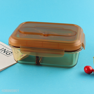 Yiwu market 2compartment glass preservation box lunch box with tableware set