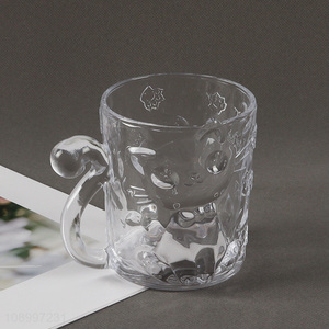 High Quality Cat Design Embossed Glass Water Milk Cup Coffee Juice Mug