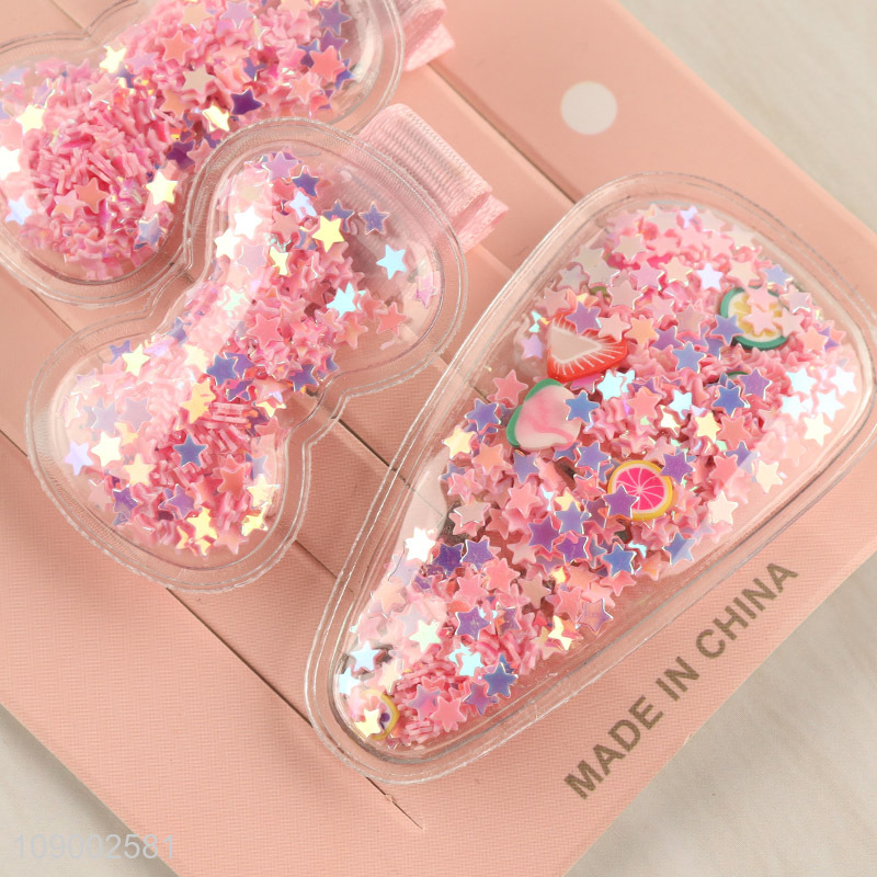 China Imports 3PCS Quicksand Sequin Hairpins Cute Hair Clips for Girls