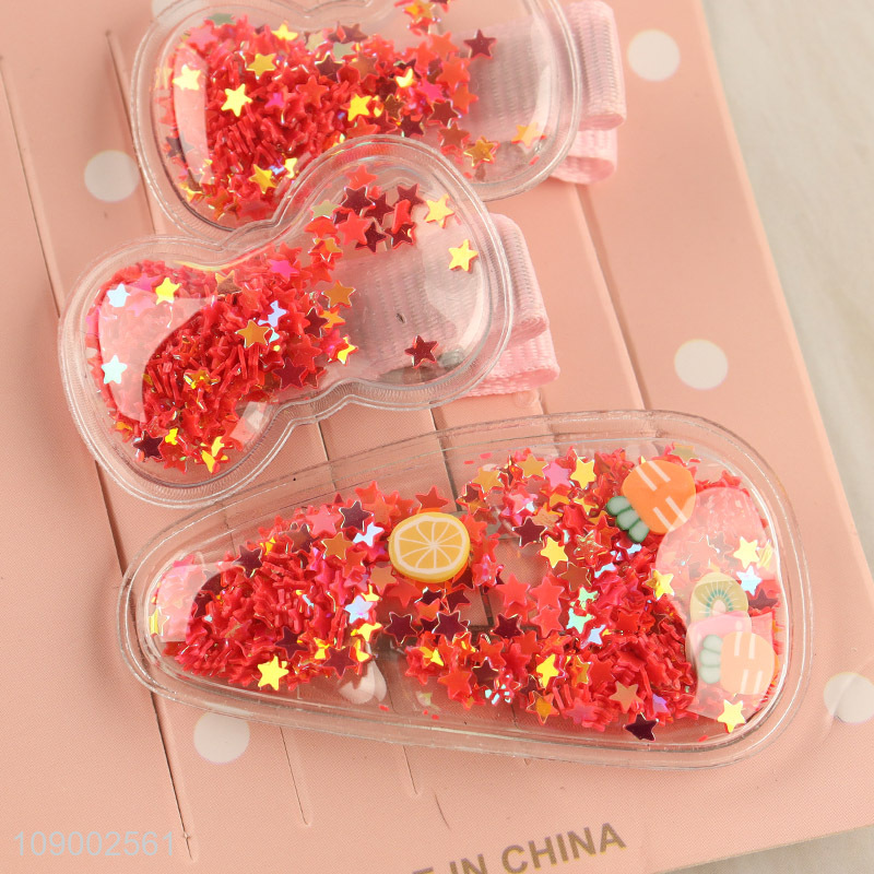 Wholesale 3PCS Quicksand Sequin Hairpins Snap Hair Clips for Kids Girls