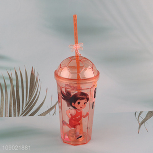 Online Wholesale 550ml Cute Light Up Plastic Water Tumbler with Lid and Straw