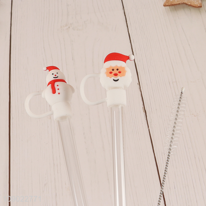 Best selling 4pcs Christmas party supplies silicone cover glass straw for juice