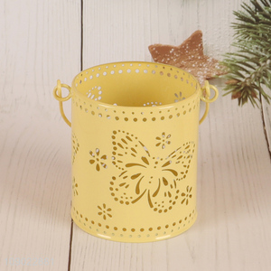 Best price yellow hanging hollow metal candle holder for home decoration