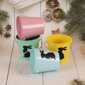 Hot selling multicolor iron bucket Easter rabbit handheld iron bucket