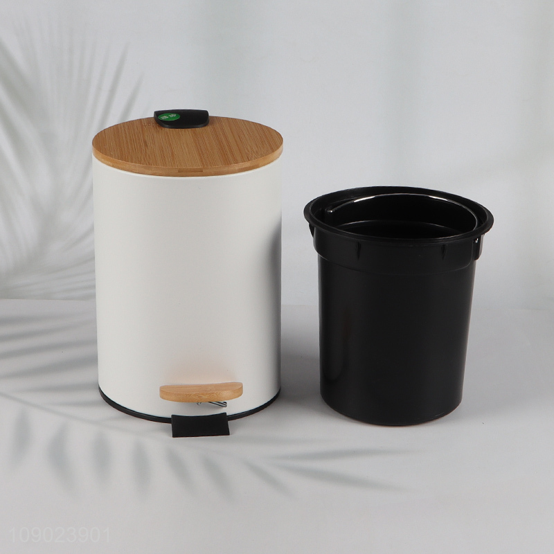 Good quality 3L bamboo lid household pedal waste bin trash bin for sale