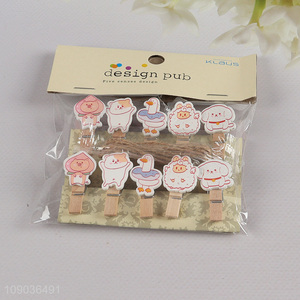 Online Wholesale 10PCS Cute Cartoon Wooden Clothespins Small Photo Memo Clips