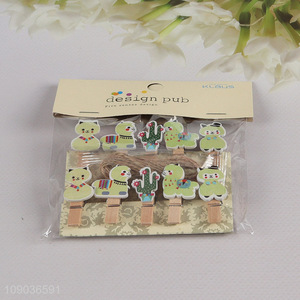 Hot Selling 10PCS Cute Cartoon Wooden Clothespins Small Photo Memo Clips