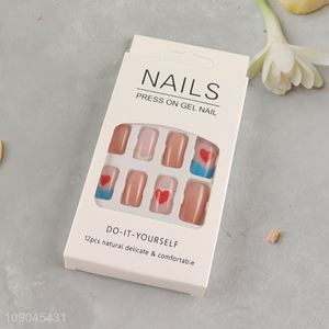 Factory supply 12pcs natural press-on gel nail fake nail set for women