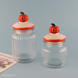 Best selling pumpkin lid clear glass sealed storage jar for kitchen