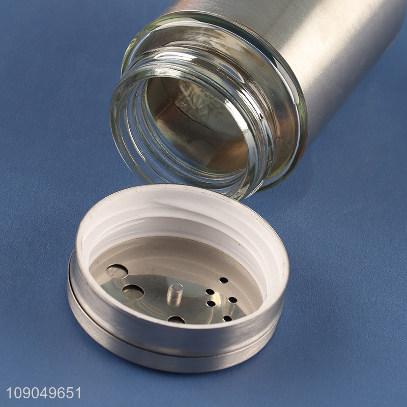 New product kitchen glass spice jar with stainless steel sleeve