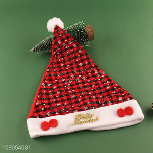 Good Quality Non-Woven Christmas Hat Santa Hat Plaid Xmas Hat