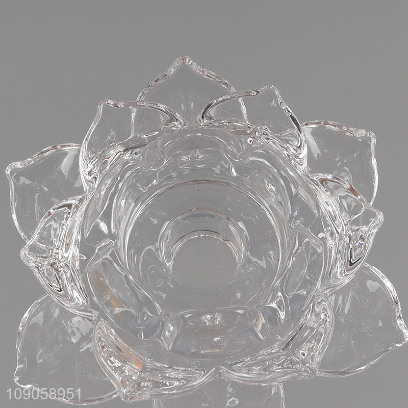 Hot selling flower shape clear glass tealight candle holder candlestick wholesale